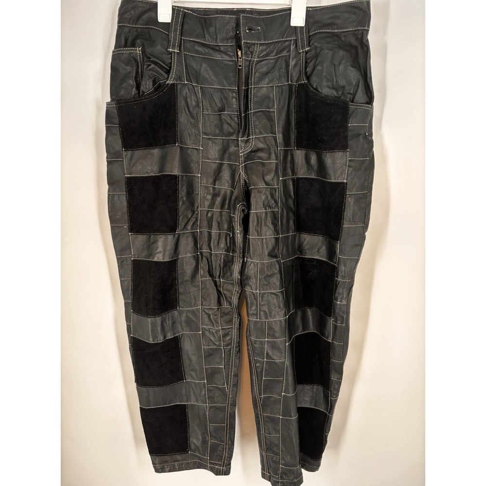 Vintage Y2K Black Genuine Leather Patchwork Pants Mens 42x29 Cargo Grunge Goth